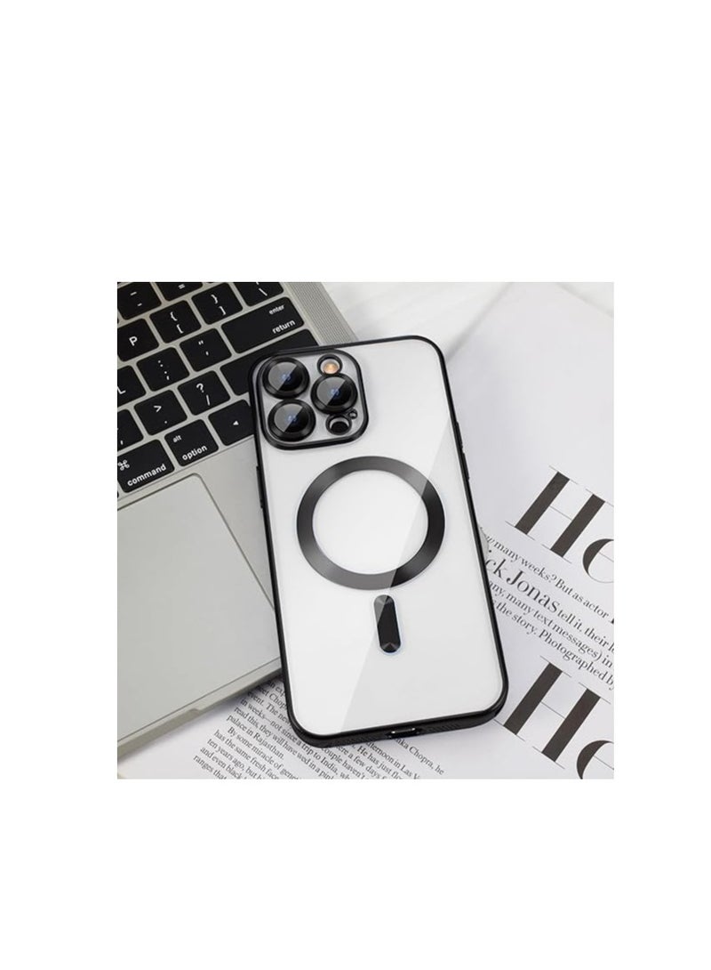 Magsafe for iPhone 15 Pro Max Magnetic Case, Compatible with MagSafe, Built-in Camera Lens Protector, Luxury Plating Soft TPU Clear Shockproof Slim Thin Fit Cover iPhone 15 Pro Max 6.7'' - Black  - Image 3