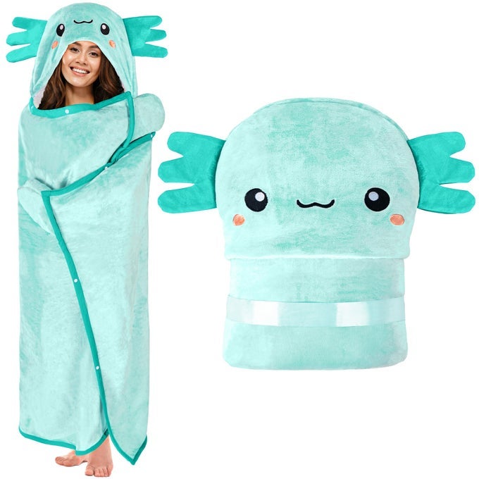 AXOLOTL WEARABLE HOODED BLANKET FOR ADULTS SUPER SOFT WARM COZY PLUSH FLANNEL FLEECE SHERPA HOODIE THROW CLOAK WRAP AXOLOTL GIFTS FOR WOMEN ADULTS AND KIDS