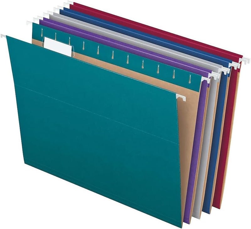 Recycled Hanging File Folders, Letter Size, Assorted Jewel-Tone Colors, Two-Tone for Foolproof Filing, 1/5-Cut Tabs, 25 Per Box (81667) - Image 1