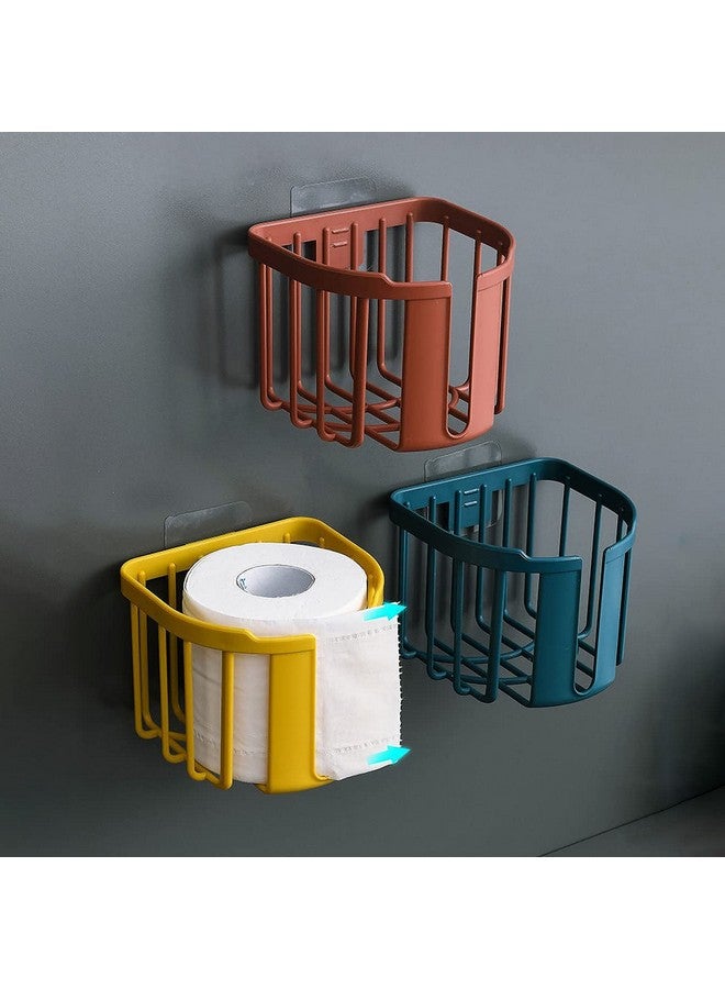 wolpin Toilet Paper Holder Bathroom/Kitchen Self Adhesive Sticker Tissue Roll Wall Mounted (Set of 3 Pcs) - Image 1