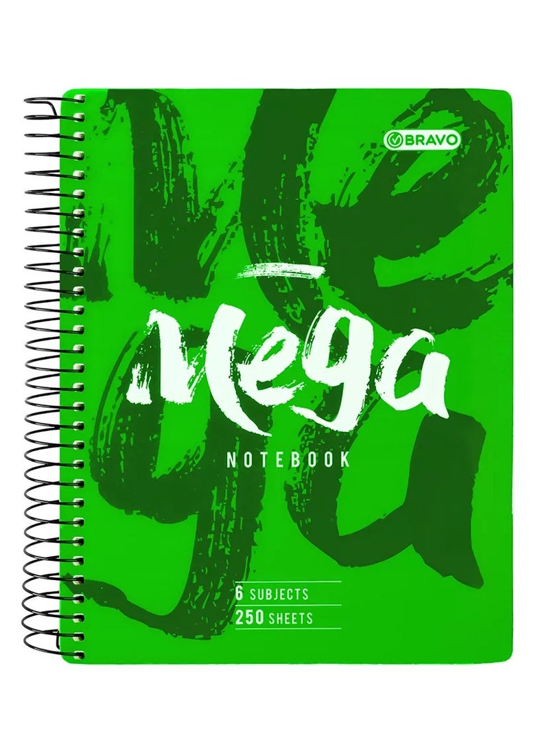 Bravo Mega Notebook A4 6 Subjects 250 Sheets Green