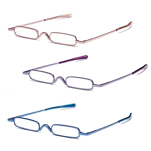 OWTXIS 3 Pack Mini Slim Pen Reading Glasses - Compact Readers with Pen Clip Case Spring Hinge Metal Frame Eyeglasses (Pink, Purple, Blue, +2.00) - Image 2