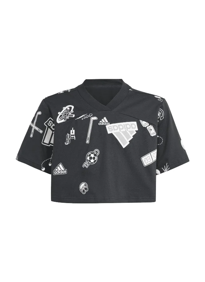 اديداس adidas Jg Bluv Cr T Black Training T-Shirts 7-8Y