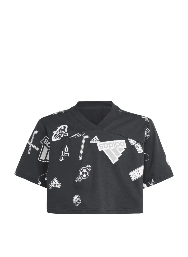 اديداس adidas Jg Bluv Cr T Black Training T-Shirts 7-8Y