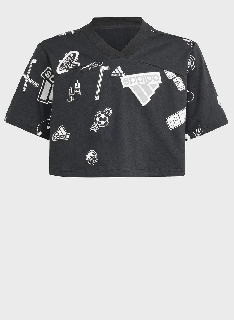 Adidas Jg Bluv Cr T Black Training T-Shirts 7-8Y