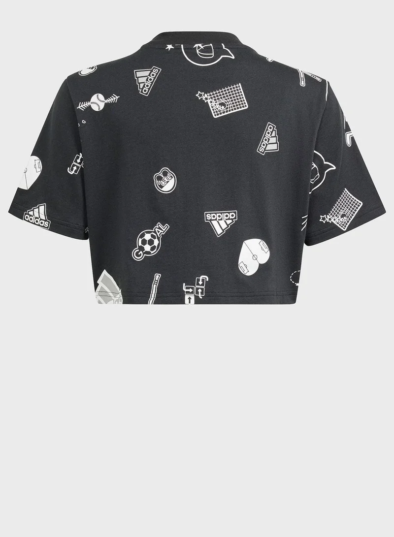 Adidas Jg Bluv Cr T Black Training T-Shirts 7-8Y