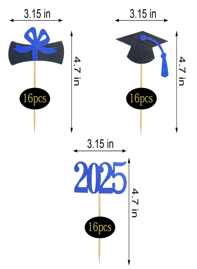 Golf Graduation Cupcake Toppers 2025,48 PCS Graduation Decoration,Class of 2025 Food Appetizer Picks,Graduation Party Supplies/Food Appetizer Picks Mini Cake Decor (Blue) - Image 3