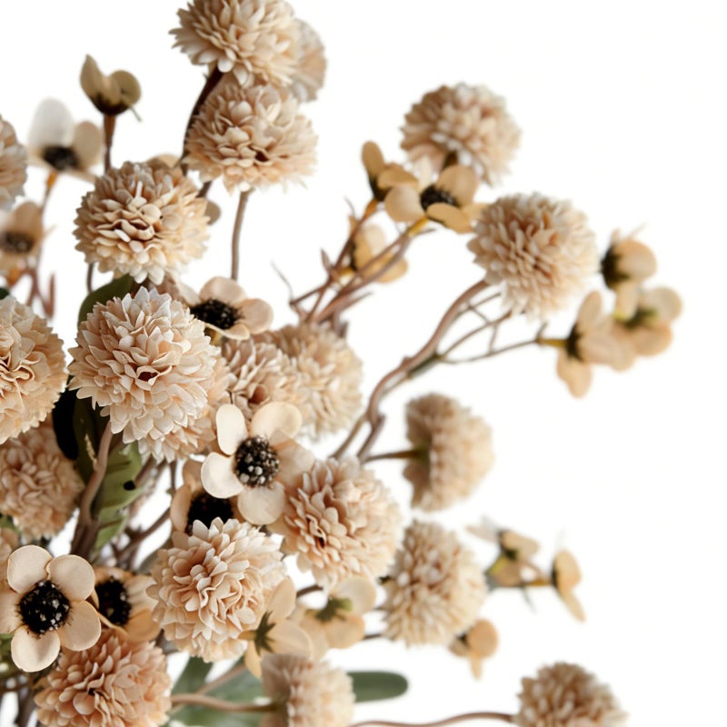 Cherica 12 Pcs Fake Flowers Beige Artificial Mums Faux Pompon Kiku Mums Artificial Flowers with Long Stems Floral Arrangement, Silk Dried Flowers Home Decor Fall Decorations For Home Vase Filler(No Vase) - Image 4