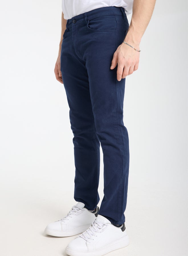 trendyol Navy Blue Slim/Skinny Leg Basic 5 Pocket Flexible Gabardine Cotton Trousers - Image 1