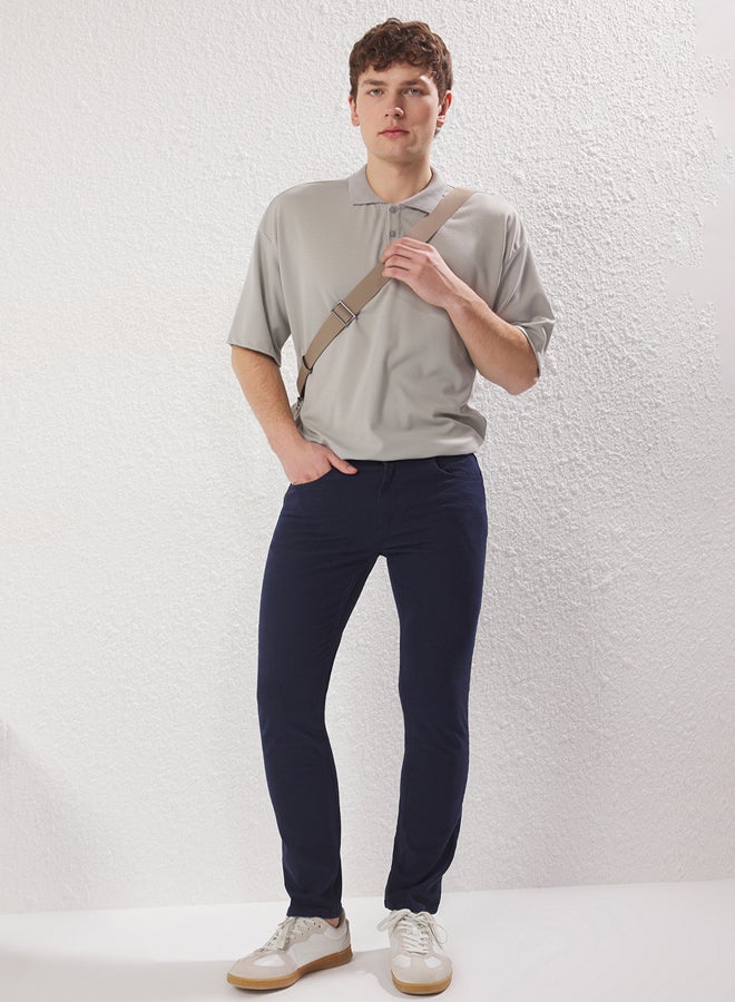 trendyol Navy Blue Slim/Skinny Leg Basic 5 Pocket Flexible Gabardine Cotton Trousers - Image 2