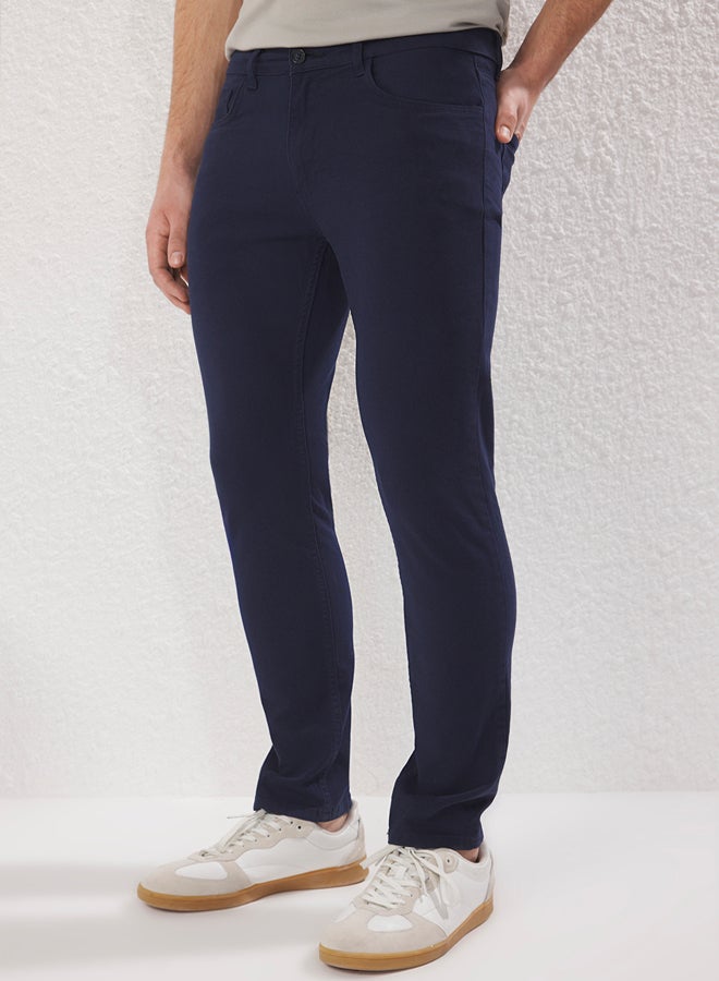 trendyol Navy Blue Slim/Skinny Leg Basic 5 Pocket Flexible Gabardine Cotton Trousers - Image 4