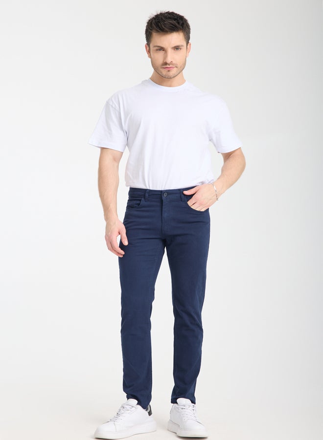 trendyol Navy Blue Slim/Skinny Leg Basic 5 Pocket Flexible Gabardine Cotton Trousers - Image 5