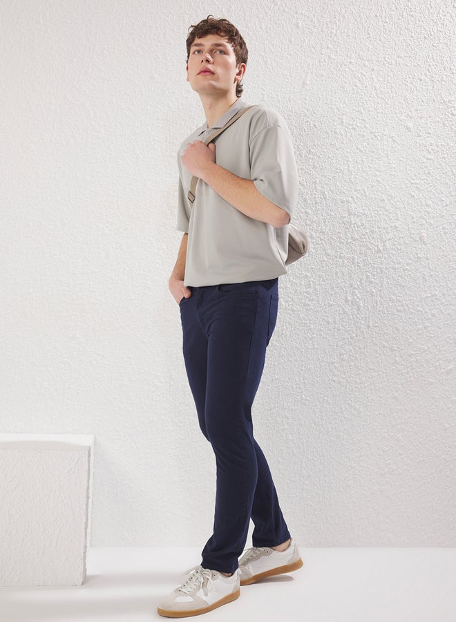 trendyol Navy Blue Slim/Skinny Leg Basic 5 Pocket Flexible Gabardine Cotton Trousers - Image 3