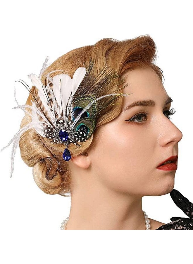 GENBREE Enbree 1920S Feather Headpiece Gatsby Flapper Headpieces Peacock Feather Hair Clip Feather Headband Rhinestone Cocktail Head Accessories For Women  - Image 1