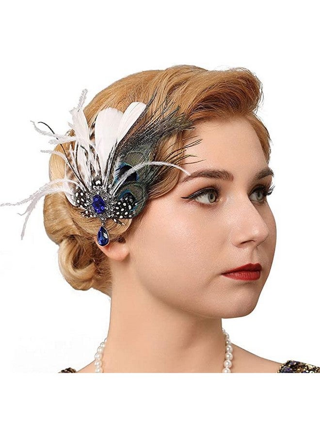 GENBREE Enbree 1920S Feather Headpiece Gatsby Flapper Headpieces Peacock Feather Hair Clip Feather Headband Rhinestone Cocktail Head Accessories For Women  - Image 4