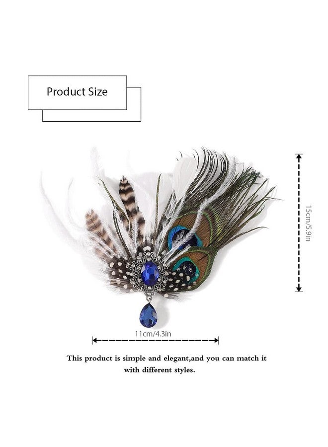 GENBREE Enbree 1920S Feather Headpiece Gatsby Flapper Headpieces Peacock Feather Hair Clip Feather Headband Rhinestone Cocktail Head Accessories For Women  - Image 5