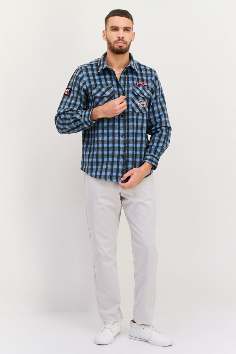Gotcha قميص سترة بأكمام طويلة للرجال بتصميم مربعات، مجموعة زرقاء - Image 4