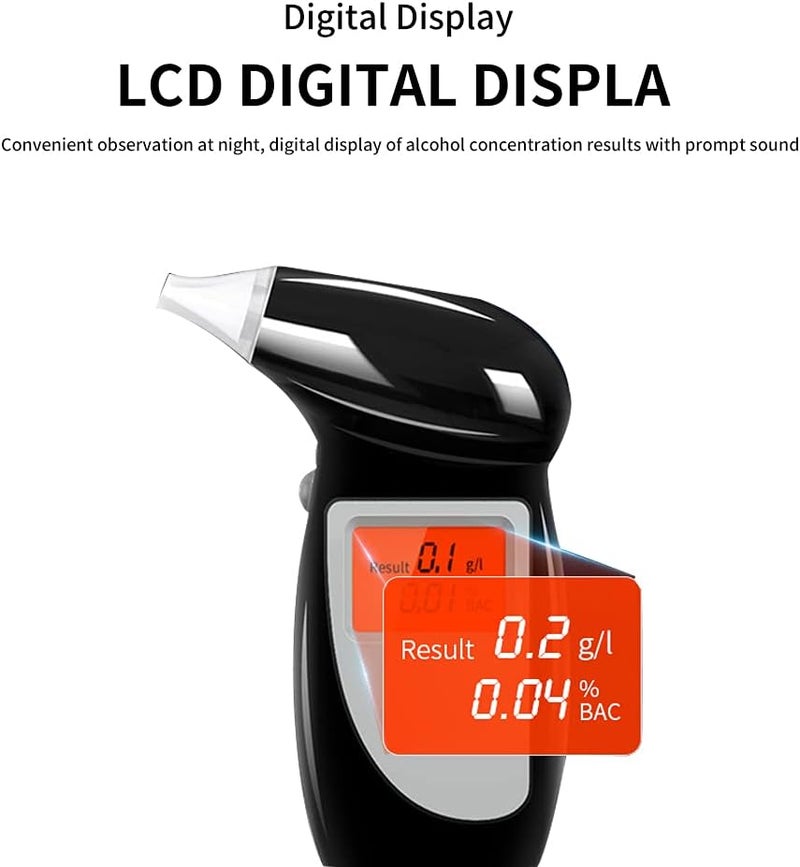 klarako Breathalyzer, Portable Alcohol Tester LCD Display Alcohol Detector Breathalyzer with 50 Mouthpieces Alcohol Analyzer for Test Alcohol Breath Alcohol Tester for Personal & Professional Use - Image 4