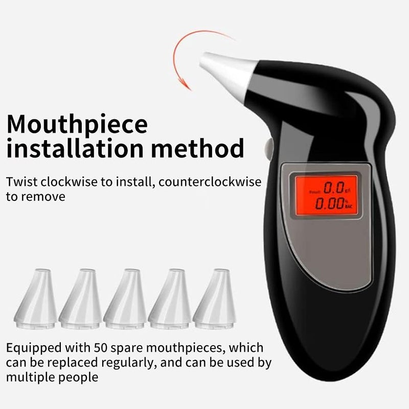klarako Breathalyzer, Portable Alcohol Tester LCD Display Alcohol Detector Breathalyzer with 50 Mouthpieces Alcohol Analyzer for Test Alcohol Breath Alcohol Tester for Personal & Professional Use - Image 3