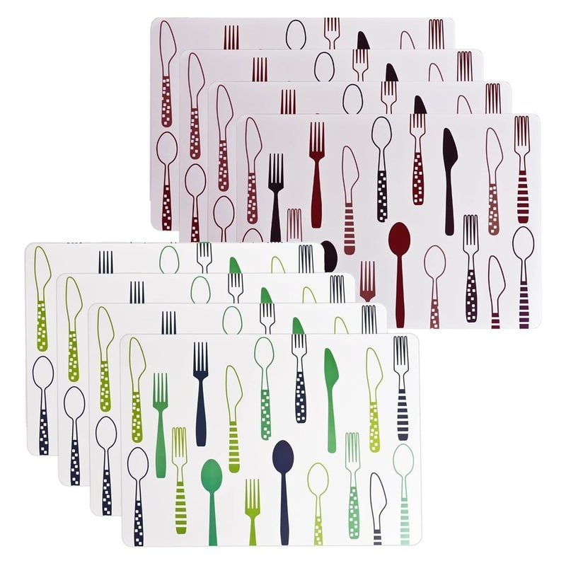 THEA PVC PlaceMat - Non-Slip, Heat Resistant and Washable Hot Insulation Pad - Modern Waterproof Placemats for Decorations, Dining Table, Kitchen, Restaurant, Hotel (Multi Spoon, 8) - Image 1
