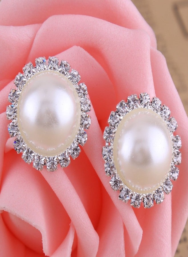 جريس جون أقراط دائرية بمشبك من أحجار الراين واللؤلؤ الصناعي، بدون ثقب، مجوهرات فاخرة للنساء (60 بيج) - Image 2