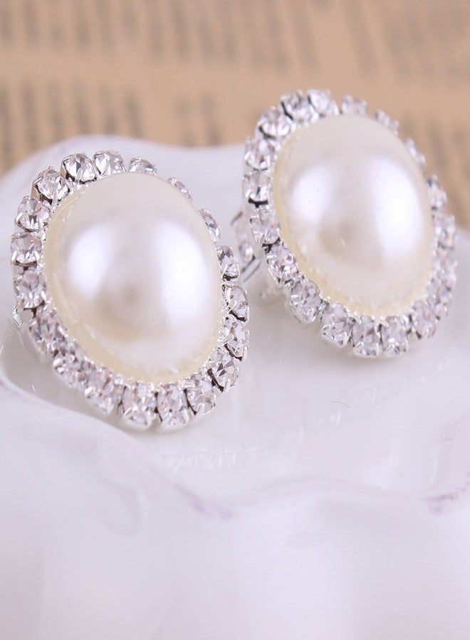 جريس جون أقراط دائرية بمشبك من أحجار الراين واللؤلؤ الصناعي، بدون ثقب، مجوهرات فاخرة للنساء (60 بيج) - Image 4