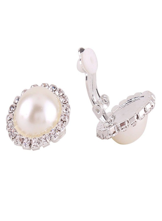 جريس جون أقراط دائرية بمشبك من أحجار الراين واللؤلؤ الصناعي، بدون ثقب، مجوهرات فاخرة للنساء (60 بيج) - Image 1