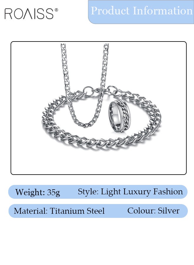 roaiss 3 Pcs Jewelry Set for Men, Stainless Steel Necklace, Bracelet, and Ring, Stylish and Simple Hip-Hop Style, Suitable for Daily Wear - Image 2