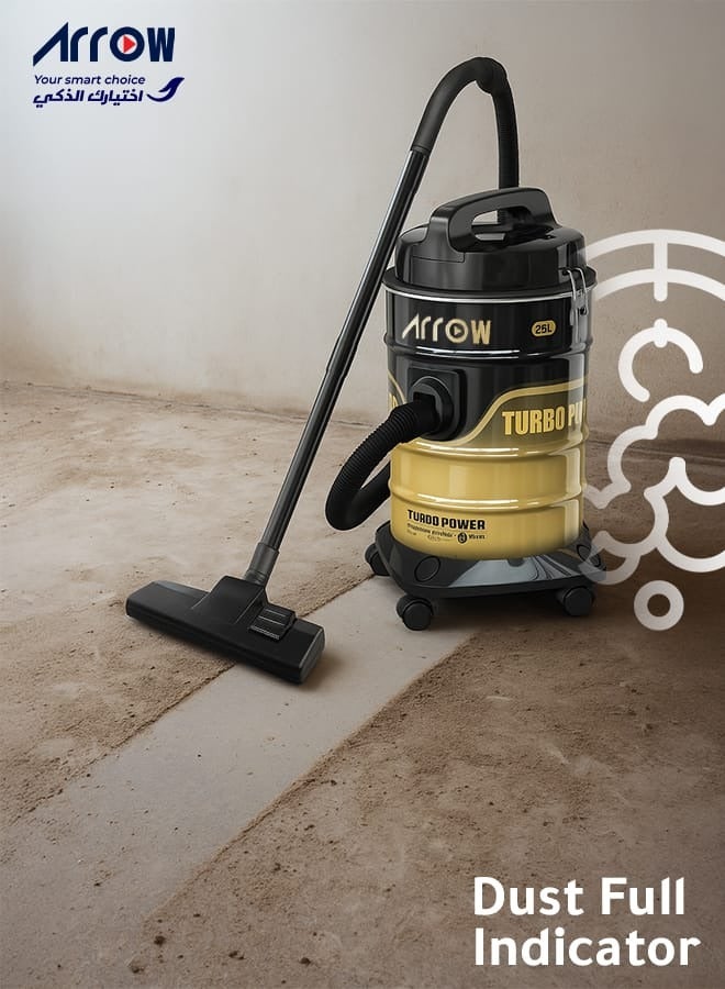 Arrow 25L Drum Vacuum Cleaner, 2200W | Sponge Filter | Air Blower Function | Metal Telescopic Tube | Powerful Suction | Ideal for Heavy-Duty Cleaning | Model: RO-25VSY - Image 2