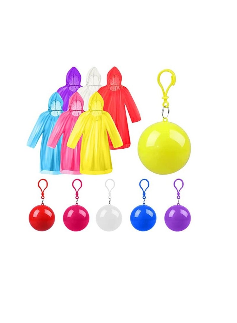 SYOSI Disposable Emergency Rain Ponchos Waterproof Raincoats Packaged in Keychain Balls with Hooks Colorful Portable Adult Rainwear for Camping Cycling Outdoor Activities 6 Pieces - Image 1