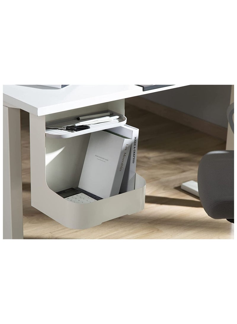 NAVODESK Under Desk Storage Rack with Accessory Shelf, Workspace Desk Organizer (White) - Image 2