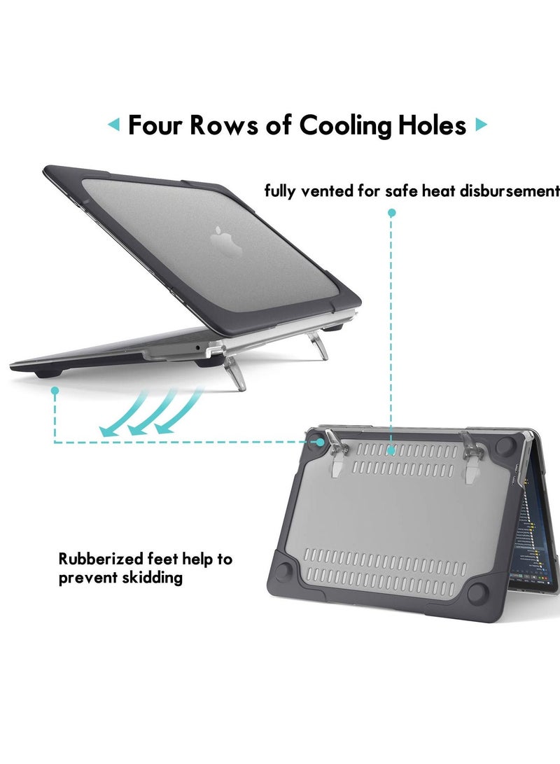 Procases MacBook Air 13 Inch Case 2020 2019 2018 Heavy Duty Slim Hard Shell Protective Cover with Fold Kickstand Black - Image 2