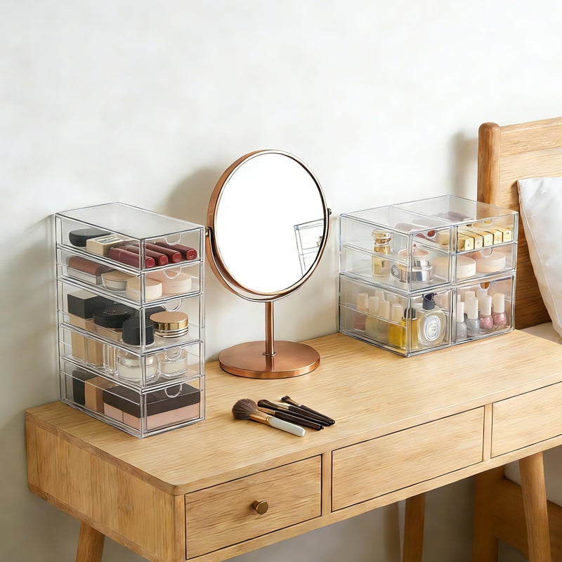 Prsildan Acrylic Drawer Makeup Organizer with 9 Drawers, Set of 3 Office Desk Organizers Accessories, Clear Stackable Storage Drawers for Vanity, Countertop, Craft, Jewelry, Art Supply Organization - Image 5
