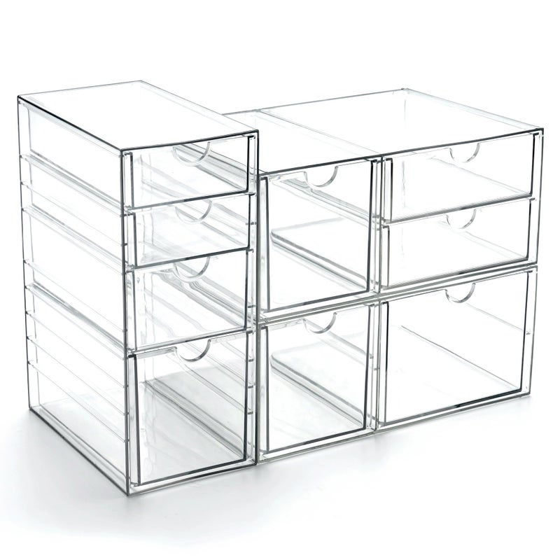 Prsildan Acrylic Drawer Makeup Organizer with 9 Drawers, Set of 3 Office Desk Organizers Accessories, Clear Stackable Storage Drawers for Vanity, Countertop, Craft, Jewelry, Art Supply Organization - Image 1