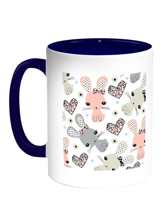 RKN Cartoon Drawings - Rabbits Printed Coffee Mug White/Blue 11ounce - Image 1
