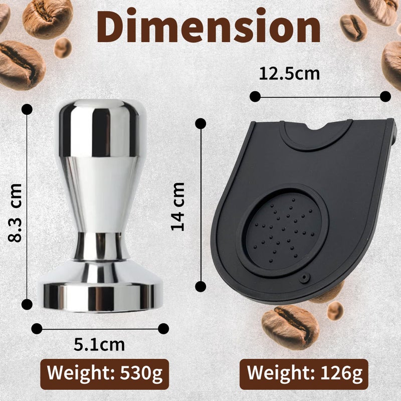 ZEPARO Coffee Tamper 51mm Espresso Coffee Press with SiliconTamper Mat, Stainless Steel Barista Espresso Machine Accessory, Espresso Tamper 51mm - Image 2