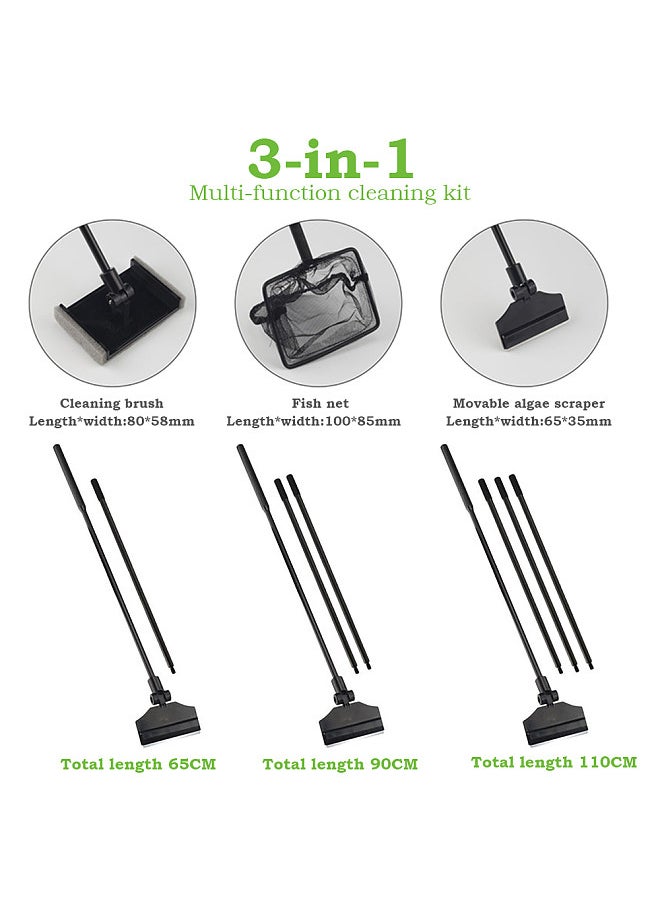 Generic - 3 in 1 Multi-Function Aquarium Fish Tank Cleaning Tool Aquarium Cleaning Set Fish Tank Brush+Algae Scraper+Fish Net 110CM - Image 1
