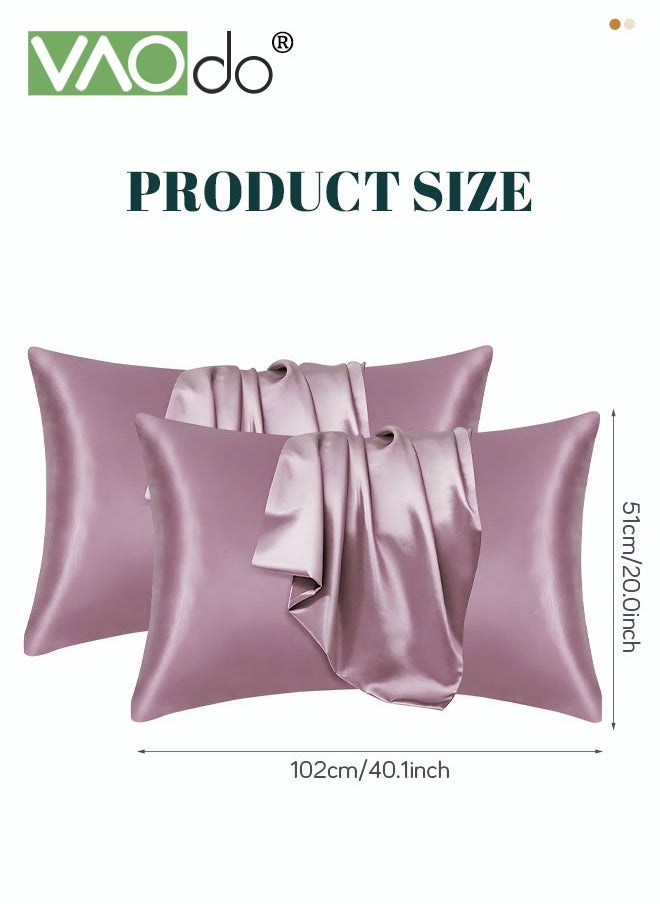 VAOdo - 2 Silk Pillowcase Set Soft Breathable (51*102CM, Bean Paste ) - Image 1