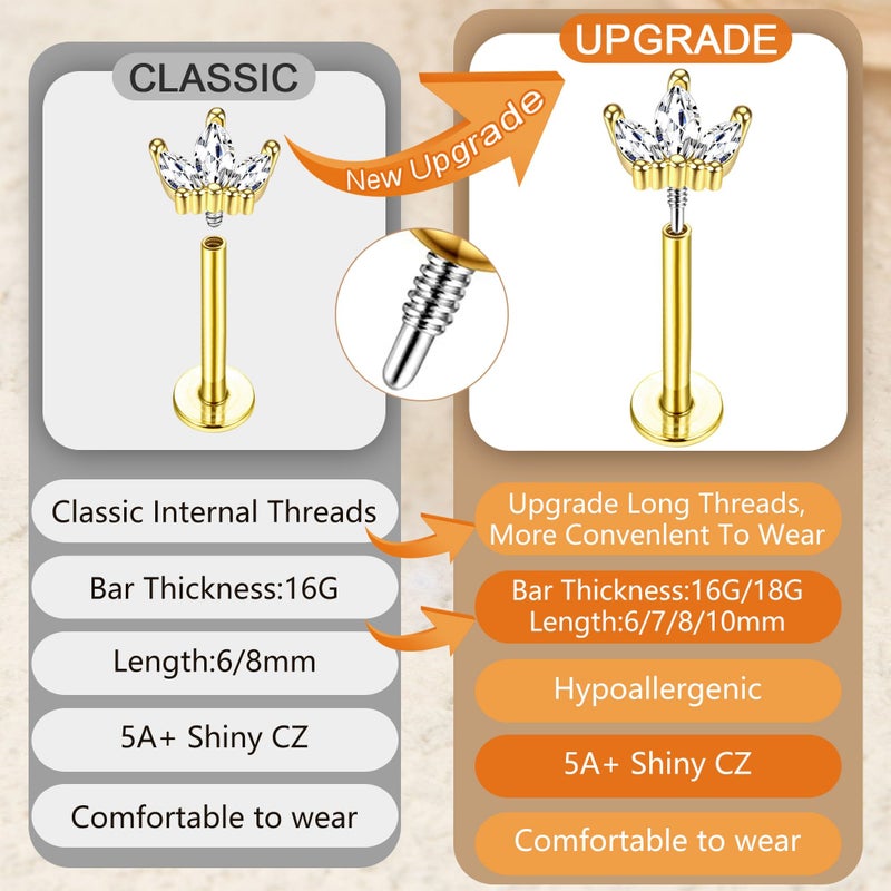 YADOCA 16G 18G Tragus Earrings for Women Flat Back Hypoallergenic Surgical Stainless Steel Cartilage Earrings Daith Conch Helix Medusa Nose Piercing Jewelry Flatback Gold Stud Earrings Set 6 7 8 10 MM - Image 3