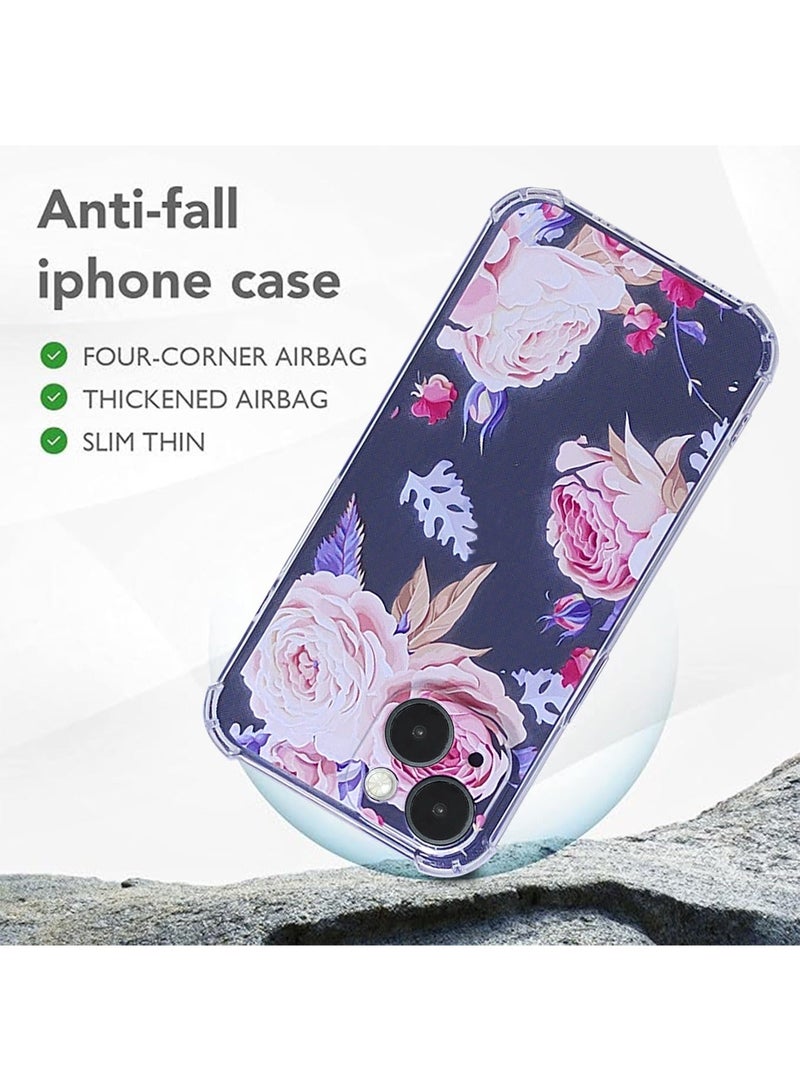 TEAM LUXURY iPhone 15 Plus Case Transparent Mobile Phone Back Flowers Pattern Four Corner Shockproof Protective Camera Protection Funtion With 1 Screen Film Tempered Glass Cover Protector For Women Girl - Image 5