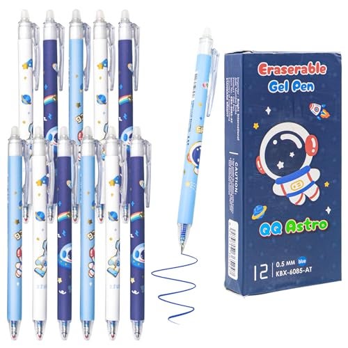 WISHKEY Astronaut Theme Stylish Retractable Pens for Kids, 0.5mm Erasable Gel Pen Set for Girls & Boys, Smooth Writing, Quick Dry Ink, Pen for School Office Supplies, Blue Ink, 8+ Years (Pack of 12) - Image 1