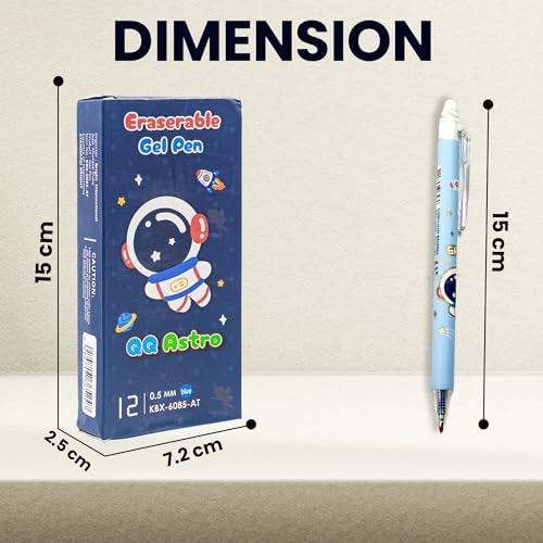 WISHKEY Astronaut Theme Stylish Retractable Pens for Kids, 0.5mm Erasable Gel Pen Set for Girls & Boys, Smooth Writing, Quick Dry Ink, Pen for School Office Supplies, Blue Ink, 8+ Years (Pack of 12) - Image 2
