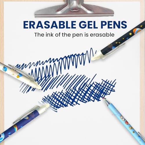 WISHKEY Astronaut Theme Stylish Retractable Pens for Kids, 0.5mm Erasable Gel Pen Set for Girls & Boys, Smooth Writing, Quick Dry Ink, Pen for School Office Supplies, Blue Ink, 8+ Years (Pack of 12) - Image 4