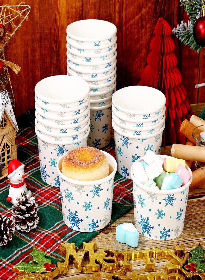 Whaline أكواب الوجبات الخفيفة على شكل ثلج من واهلين 50 قطعة سعة 8 أونصات وعاء آيس كريم ورقي أزرق أبيض مزخرف برموز الثلج أكواب ورقية قابلة للتصرف لأطباق الحلوى الشتوية للأطعمة الساخنة أو الباردة لوازم الحفلات - Image 3