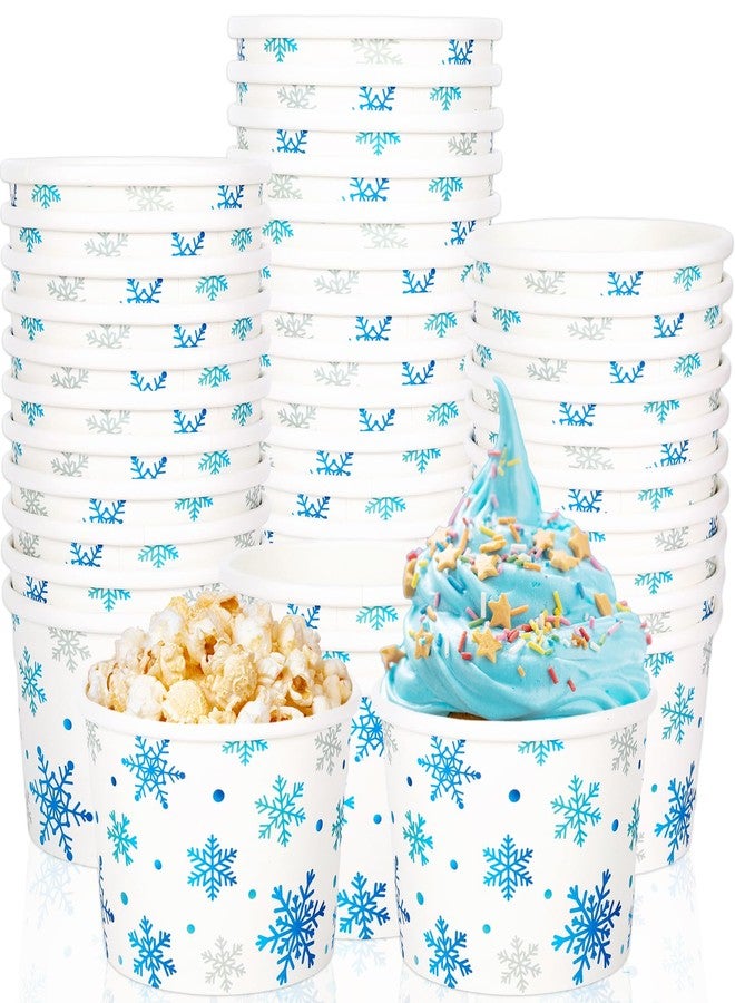 Whaline أكواب الوجبات الخفيفة على شكل ثلج من واهلين 50 قطعة سعة 8 أونصات وعاء آيس كريم ورقي أزرق أبيض مزخرف برموز الثلج أكواب ورقية قابلة للتصرف لأطباق الحلوى الشتوية للأطعمة الساخنة أو الباردة لوازم الحفلات - Image 1