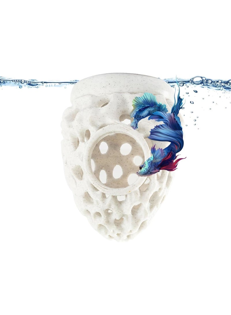 Luckam Floating Betta Hideout, 3D Printed Aquarium Cave for Fish and Shrimp, Multifunctional Floating Hammock Resting Spot and Feeding Ring, Stress Free Safe Habitat for Small Aquariums - Image 1