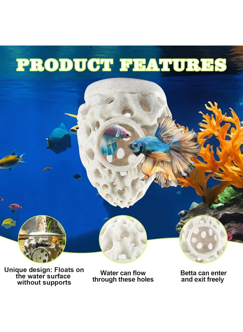 Luckam Floating Betta Hideout, 3D Printed Aquarium Cave for Fish and Shrimp, Multifunctional Floating Hammock Resting Spot and Feeding Ring, Stress Free Safe Habitat for Small Aquariums - Image 3