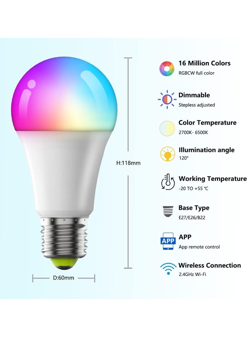 Smart LED Light Bulbs, 2.4 GHz Wi-Fi, 9W, Compatible with Alexa and Google Assistant, 2 Pack, with Remote Control - Image 2