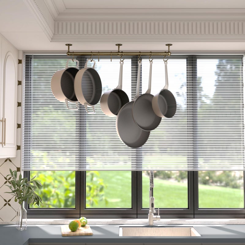 ROTHLEY Stainless Steel Hanging Pot Rack Hanger: 23.7 Inch Pot and Pan Hanger Wall Mounted Hanging Pot Bar Rack Heavy Duty Pot Hangers Kitchen Rail with 8 S Hooks (Antique Brass) - Image 5