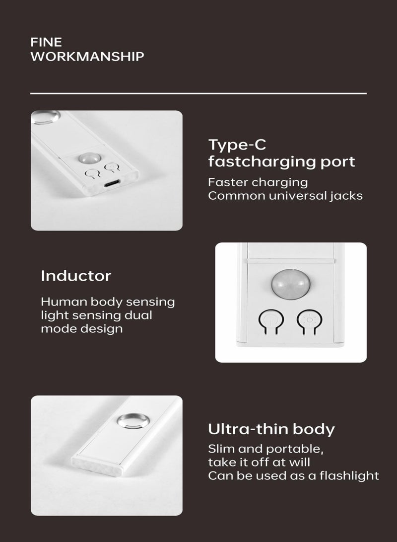 مصابيح LED تحت الخزانة من جارتو، اضاءة تحت الخزانة مع مستشعر حركة، شريط اضاءة مموج يعمل بالبطارية قابل لاعادة الشحن بمنفذ USB (15.75 انش في عبوة واحدة) - Image 4